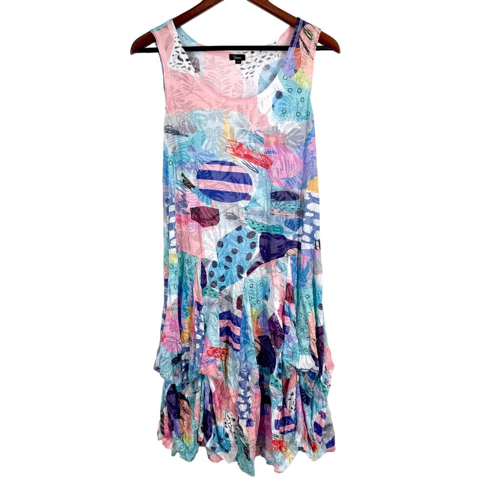 Shana Sz Small Wearable Art Pink Blue Tropical Beach Summer Tank Dress Artsy - Picture 2 of 9